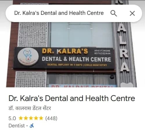Dr. Kalra's Dental and Health Centre rated 5.0 on Google